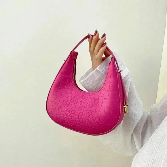 Handbags - Hot Pink Casual Women's Solid Color Crocodile Pattern Shoulder Bag